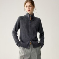 Maßgefertigte Kaschmir-Strickjacke für Damen mit Hohem Kragen, Doppelreißverschluss, Verdickt, Locker Geschnittener Strickpullover-Mantel, Vielseitiges Oberteil
