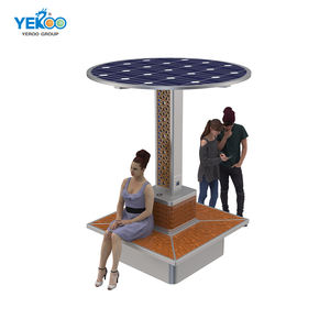 Banc de recharge intelligent moderne en métal pour extérieur avec auvent solaire, haut-parleur Bluetooth et utilisation en terrasse - Product Image 1