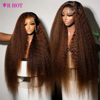 Perruques en cheveux humains raides crépus couleur brun ombré racines foncées, Lace Front 13x4 13x6 HD, pour femmes noires, vente en gros