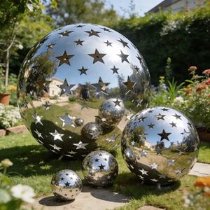 Fabrika Pentagram Şeklinde Oyuk Paslanmaz Çelik Top Peyzaj Heykeli Dekorasyon Metal Küre - Product Image 4