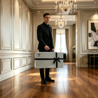 Boîte à perruques pliable noire avec logo personnalisé, revêtement UV, gaufrage, carton recyclé, fermeture magnétique, doublure en éponge pour l'emballage des vêtements
