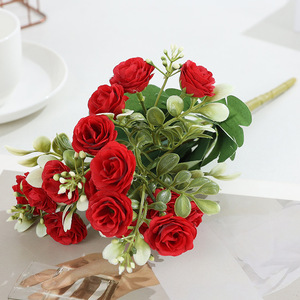 Bouquet <span class=keywords><strong>de</strong></span> roses artificielles en soie, 15 têtes, semi-fait main, style bohème, pour décoration d'ambiance <span class=keywords><strong>de</strong></span> <span class=keywords><strong>mariage</strong></span>, restaurant, usine - Product Image 5