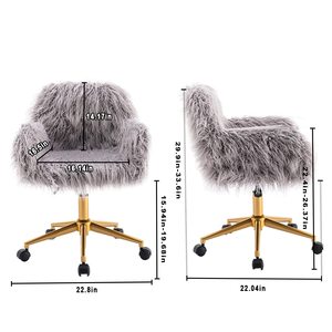 Chaise de coiffeuse pivotante moderne en fausse fourrure grise, chaises de bureau avec base chromée, meubles <span class=keywords><strong>d</strong></span>écoratifs pour salon et chambre à coucher - Product Image 6