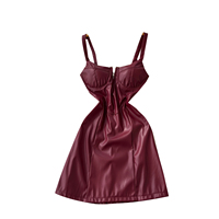 Robe courte moulante en similicuir pour femme, bretelles spaghetti, col en V, style corset, tenue de soirée pour l'automne et l'hiver