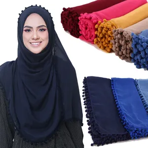Heißer verkauf blase plain schal/schals fransen frauen weiche feste pashmina schals große Muslimischen hijaabs beliebte auspuff wrap neue de
