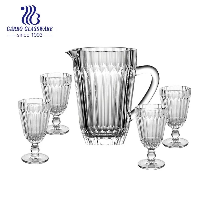 Benutzer definierte neue Mode trinken 7 Stück Glas Wasser Set geprägt Glas Tasse Krug Sets kalte Getränke Wasser Glaswaren Set neues Design Becher