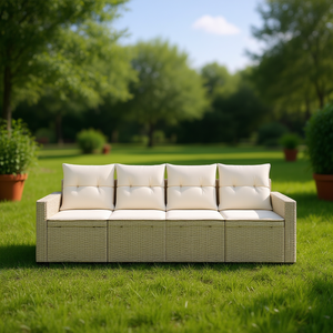 Ensemble de canapés de jardin en rotin beige 4 places, mobilier d'extérieur résistant aux intempéries, design contemporain - Product Image 2