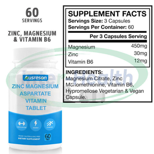 Tabletas de Vitaminas ZMA de Zinc y Magnesio Ausreson OEM, Suplemento Deportivo, Aspartato de Zinc y Magnesio, Vitamina B6, Tableta ZMA para Músculos - Product Image 2