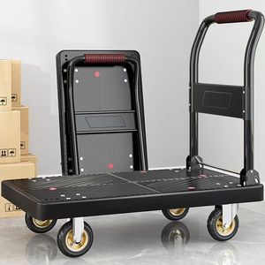 Carretilla de Mano Plegable de Cuatro Ruedas, de Polipropileno Negro, con Capacidad de Carga de 100-800 kg, Carrito de Transporte para Compras - Product Image 1