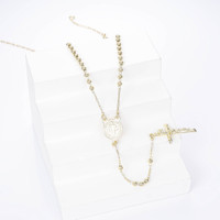 Grossiste Bijoux Rosaire Unisexe Religieux Collier Plaqué Or 14 Carats Chrétien Catholique Petite Taille Perles en Laiton Croix Jésus Chapelet