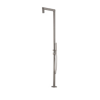 Robinet colonne moderne à double poignée en acier inoxydable brossé pour douche de piscine extérieure, avec jets de pluie et de massage