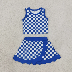 Ensembles de vêtements pour bébés filles, chemises sans manches à carreaux, jupes à volants, shorts, ensembles de yoga actifs - Product Image 2