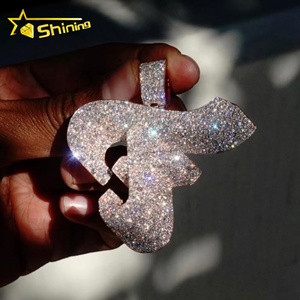 Nouveau <span class=keywords><strong>Pendentif</strong></span> Breloque Personnalisé Hip Hop en Argent 925 avec Diamant Moissanite VVS, Dos Solide, <span class=keywords><strong>Pendentif</strong></span> <span class=keywords><strong>Lettre</strong></span> pour Hommes - Product Image 1