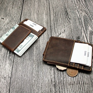 Vintage Crazy Horse Cowhide Leather RFID Blocking Magnetic Wallet Slim Men's Short Clip with Minimalist Pattern - Product Image 2