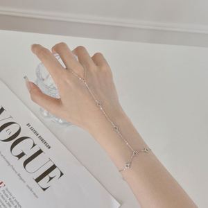 Dylam Jewelry New Design Rhodium 18K Gold Plated S925 Silver 5A Zirconia Openwork Four Leaf <b>Clover</b> Finger Chain <b>Bracelet</b> - Product Image 2