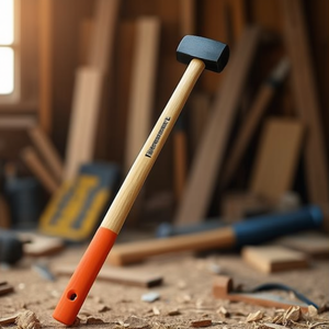 Maillet en caoutchouc Ttake avec manche en bois de 16 pouces, poignée orange, pour la menuiserie et la métallurgie - Product Image 3