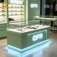 Étagères de présentation de lunettes en bois personnalisées, comptoirs professionnels pour la vente au détail, armoires de rangement pour lentilles optiques