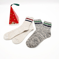 Chaussettes mi-hautes unisexes personnalisables à rayures, en fil épais double aiguille, tricotées tendance, vente en gros OEM ODM, chaussettes décontractées