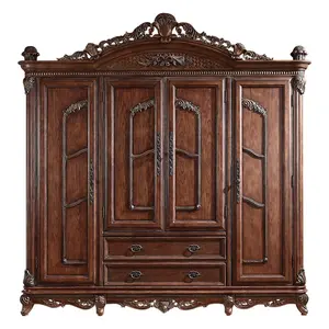 高品质美式经典衣柜仿古实木手工雕刻卧室家具欧式橱柜