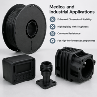 Filamento PEEK-GF de 1.75 mm, Temperaturas de Impresión de 450 °C/400 °C, Resistencia a la Tracción de 80-90 MPa, Módulo de Flexión de 120-130 MPa, Moldeo por Corte
