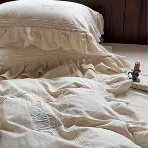 Juego de Funda de Edredón de Lino y Algodón de Cuatro Piezas Estilo Francés Miss <span class=keywords><strong>Fula</strong></span>, 200 Hilos, con Encaje, Plisado y Bordado, Juego de Funda de Edredón y Funda de Almohada, ODM/OEM - Product Image 3