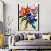 Peinture à l'huile florale colorée sur toile, art mural moderne fait main, imperméable, écologique, sans cadre, belles fleurs abstraites 60x90cm