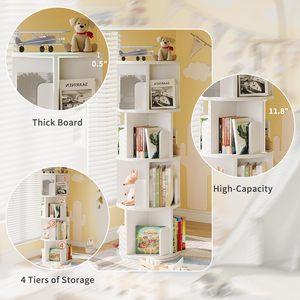 Bibliothèque sur pied à 4 niveaux Bibliothèque en bois rotative à 360 ° pour enfants adultes Étagères ouvertes <span class=keywords><strong>Organisateur</strong></span> <span class=keywords><strong>de</strong></span> bureau Petit coin - Product Image 4
