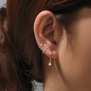 Gold Plated Shiny Zircon Huggie <strong>Earrings</strong> Set Fashion Cartilage <strong>Second</strong> Hole Small Hoop Stud <strong>Earrings</strong> to My Daughter - Product Image 3