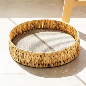 Wholesale QianQi Wicker Pet Cushion Handmade Weaved Cozy Cat Bed Simple Design Comfortable Bed For Pet Cat Dog