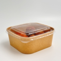Emballage rectangulaire en papier kraft recyclable personnalisé de 17/22/25/34/44oz pour restaurant rapide avec couvercle en plastique PET transparent antibuée