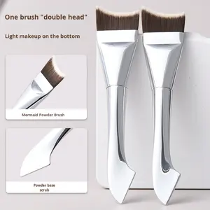 Brocha de maquillaje de doble punta con forma de cola de sirena, brocha curva para base, brocha para mascarillas, brocha de maquillaje con raspador. - Product Image 3
