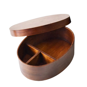 Boîte à lunch en bois avec couvercle en bois, 3 compartiments, écologique et portable pour pique-nique, bureau, randonnée et camping - Product Image 2