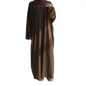 High Quality Handmade Modest Muslim Thick Polyester Maxi Dress <b>Islamic</b> <b>Clothing</b> Winter Corduroy Closed Abaya Slit Sleeve - Product Image 4