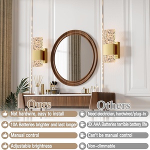 โคมไฟติดผนัง LED แบบชาร์จไฟได้ 12000mAh พร้อมรีโมทควบคุมความสว่าง สีทอง สำหรับห้องนอนและห้องนั่งเล่น ตัวโคมทำจากเหล็ก - Product Image 4