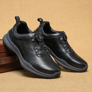 Chaussures de marche en cuir véritable noir à bout rond, semelle extérieure en caoutchouc, semelle intermédiaire en EVA, confortables, chaussures décontractées pour hommes, toutes saisons - Product Image 1
