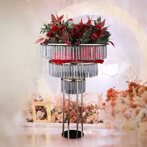 Yeni başlatılan dekorasyon altın şeffaf parti düğün Centerpiece akrilik demirden çiçek standı