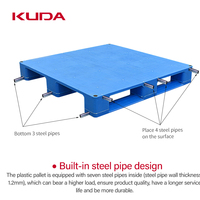 Paleta de Plástico KUDA 1212A-PBCZ con Tubo de Acero Integrado, Paleta de Alta Resistencia Tipo Estante Apilable, 1200x1200x165mm
