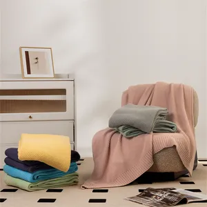 Soft And Comfortable Solid 100% Cotton Knitted Throw Blanket For Children And Hotel Blanket AY