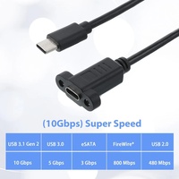 Câble d'extension USB 3.2 Type-C mâle-femelle à montage sur panneau, toutes fonctions, charge PD 100W avec vis