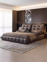China Foshan Erwachsenen-Schlafzimmermöbel Modernes Hochwertiges Eichenholz-Bettgestell Neues Echtes Leder King/Queen Bett mit Stauraum Langlebig