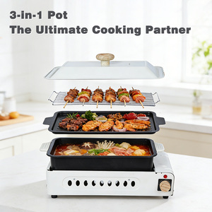 Grill <span class=keywords><strong>électrique</strong></span> et machine à fondue trois-en-un multi-puissance 1500W avec commande intégrée par bouton pour usage domestique - Product Image 1
