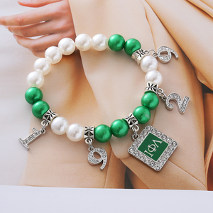 Elegante verde y blanco calidad perla hacer hermandad Iota Phi Lambda diseño griego <span class=keywords><strong>IPA</strong></span> 1929 decorado elástico Soror pulsera - Product Image 4