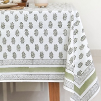 Nappe de table rectangulaire en coton imprimé à motifs floraux verts