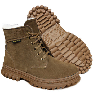 รองเท้าบูทหิมะฤดูหนาวสำหรับผู้ชาย บุขนสัตว์ หุ้มข้อกลาง สวมใส่กลางแจ้งในสภาพอากาศหนาวเย็น รองเท้าบูทแบบมีฉนวนกันความร้อน สีพื้น ผูกเชือกด้านหน้า - Product Image 1