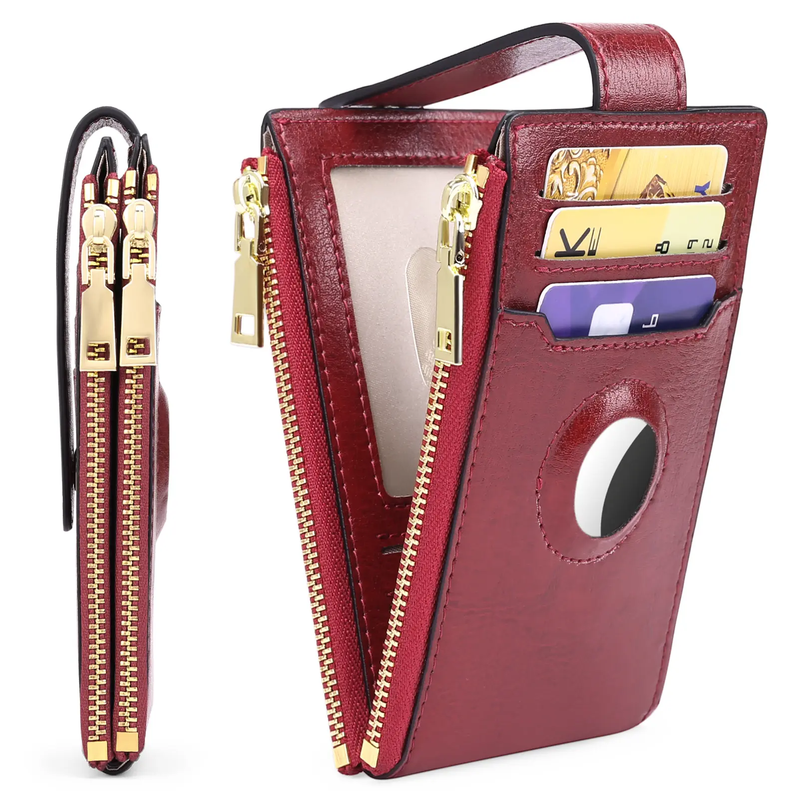 Genuine leather women foldable airtag wallet RFID card holder cross-border explosion money clip female large capacity coin purse