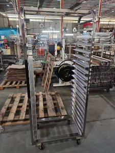 รถเข็นถาดเค้กอลูมิเนียมสำหรับครัวโรงแรมและร้านอาหาร พร้อมชั้นวางเตาอบแบบหมุน ความจุ 15 ถาด สีเงิน อุปกรณ์อบขนมและเบเกอรี่ - Product Image 5