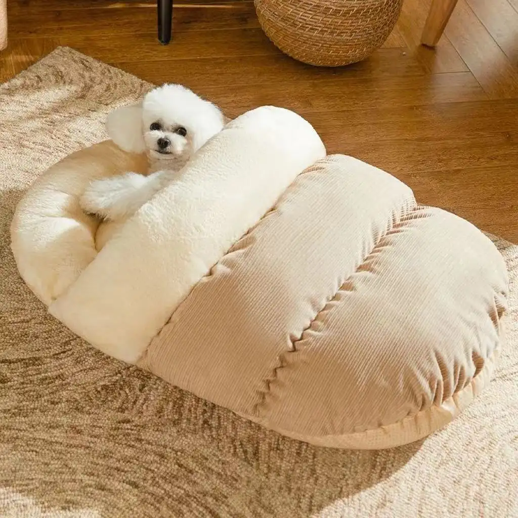 הגעה חדשה חמה מיטת כלב חתול מקורה גדולה בצורת כפכפים עשויה מקטיפה כותנה