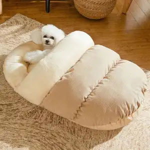 Tempat tidur anjing kucing dalam ruangan besar hangat bentuk sandal terbuat dari beludru katun