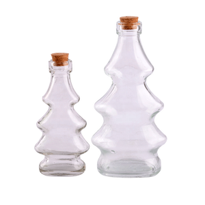 Botella de vidrio vacía de forma única de 100ml y 300ml, botella de bebida transparente con tapa de madera - Product Image 1