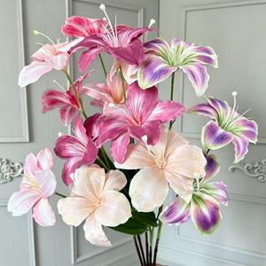 Vente en gros usine – Nouvelle orchidée Clivia artificielle faite à la main, branche unique à 2 têtes, pour décoration de maison, mariage et arrangements floraux - Product Image 1